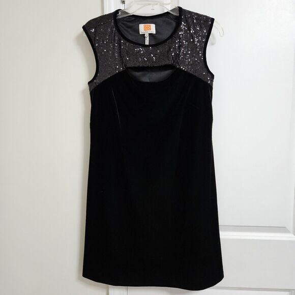 LAUNDRY by Design Velvet Sequin Shift Dress Women’s 6 Black Cut Out Knee Length - Picture 1 of 11